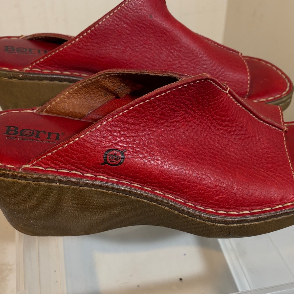 Born Cherry Red Leather Clogs - image 5
